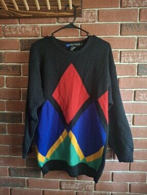 Black Geometric Colorblock Men's Sweater